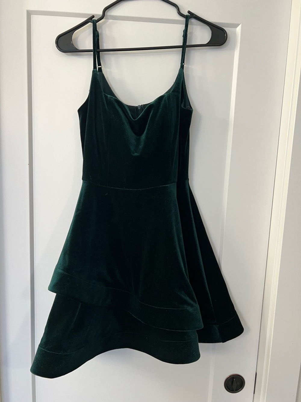 B. Darlin Deep Green Velvet Dress with Spaghetti Straps